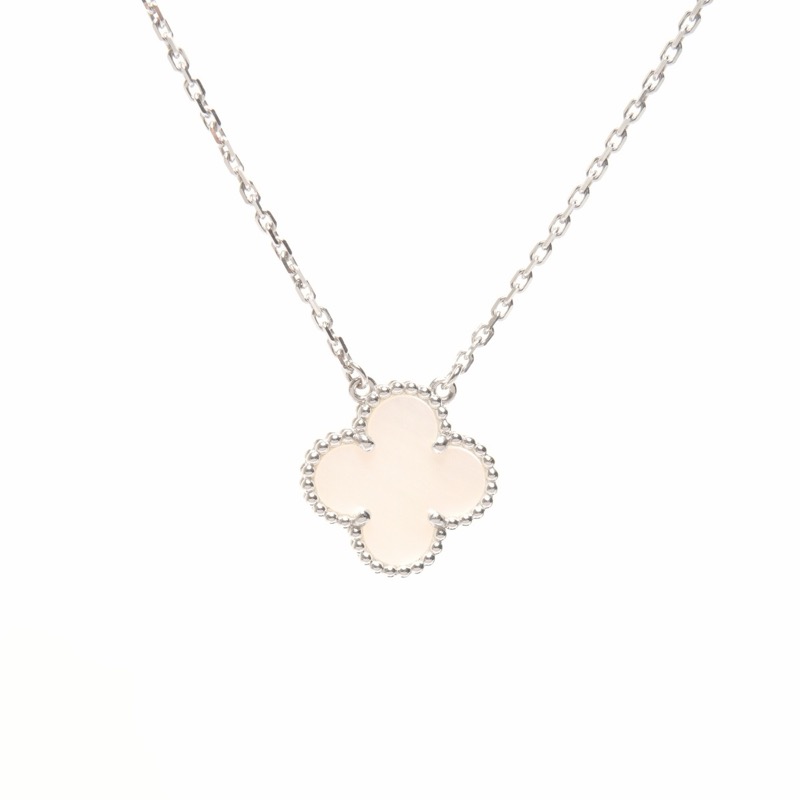Van Cleef & Arpels Au750 ホワイトゴールド ヴィンテージ アルハンブラ ホワイトシェル ネックレス