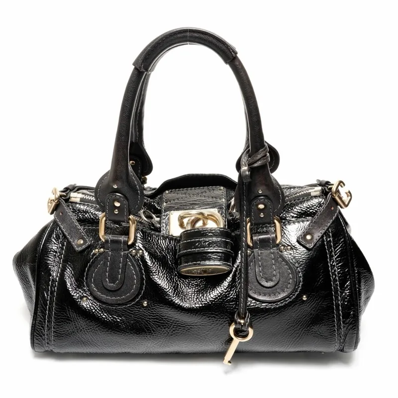 Chloe レザー パディントン エナメル ハンドバッグ